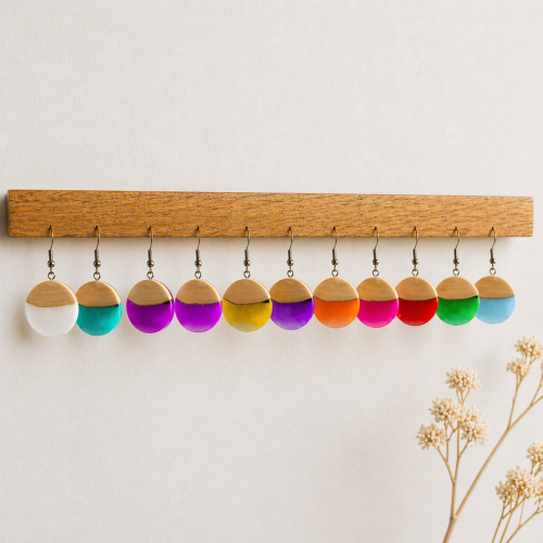 Boucles d'oreilles bois & résine — modèle rond - buis